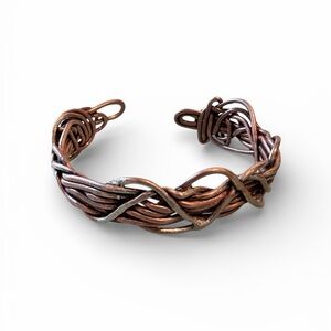 One of a Kind Artisan Woven Copper Bracelet Mixed Metal Cuff